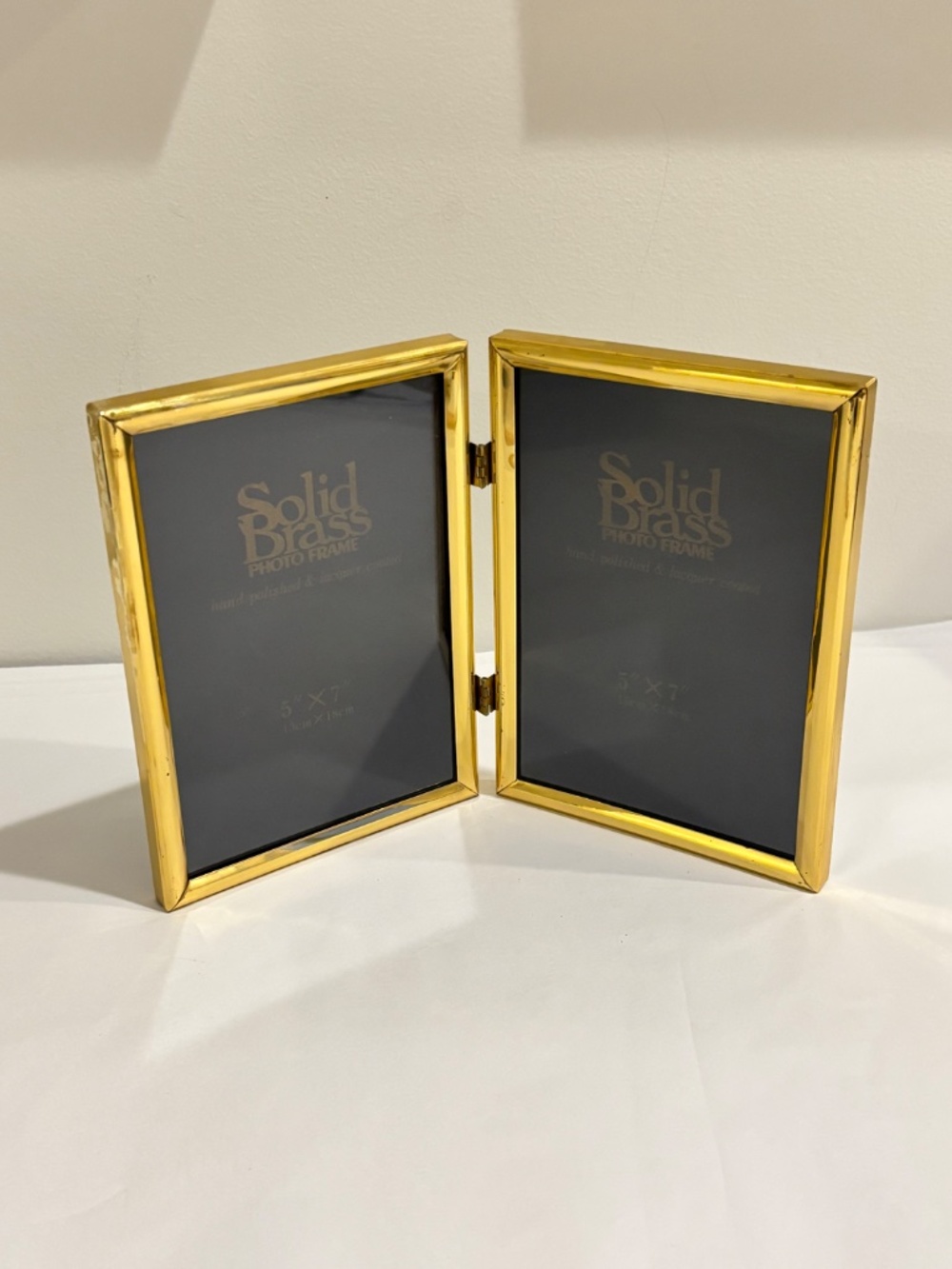 Vintage 5"x7" solid brass bifold picture frame hand polished & lacquer coated